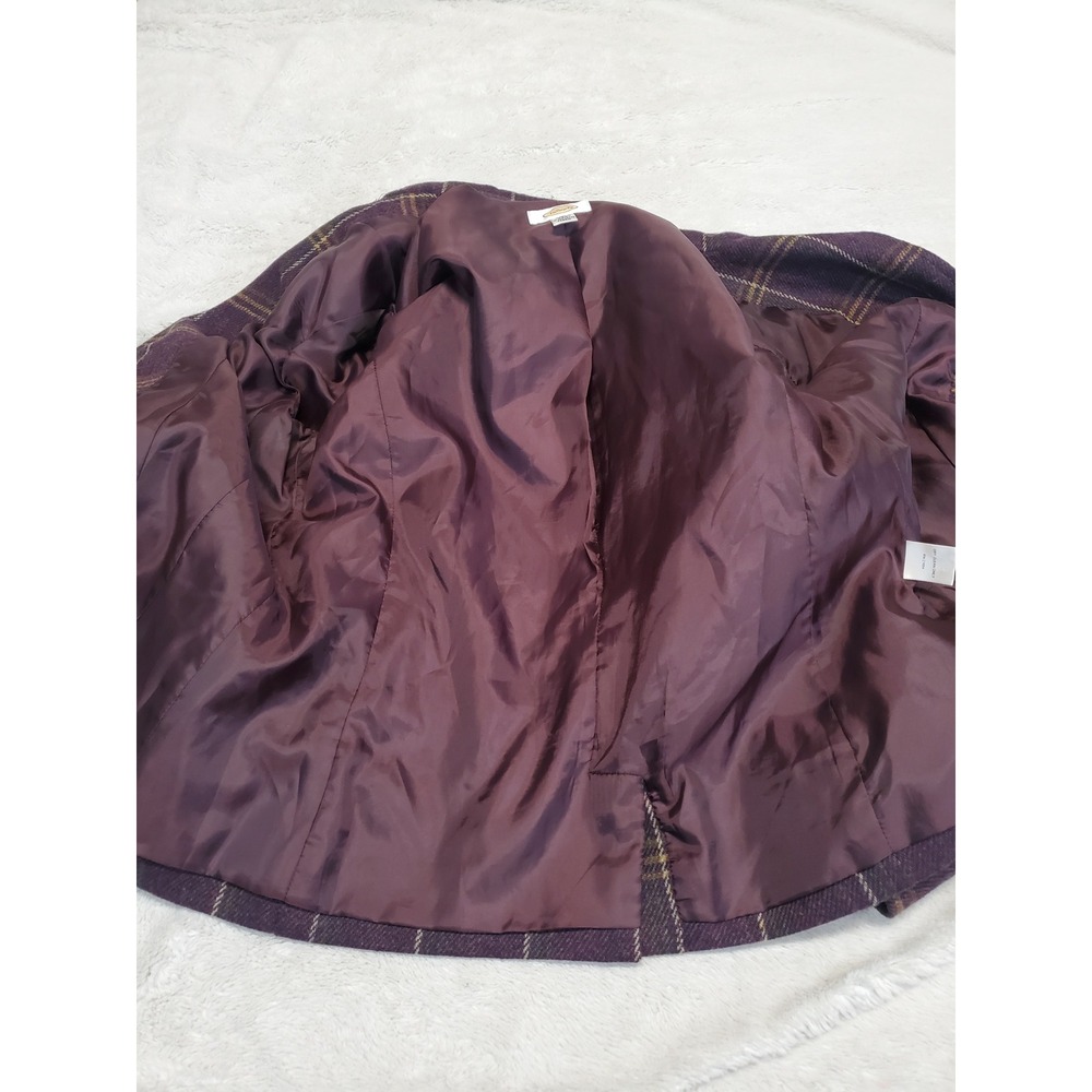Talbots Purple Wine Plaid Wool Blazer Women 12 Academia Twee Office Classic - Picture 4 of 11
